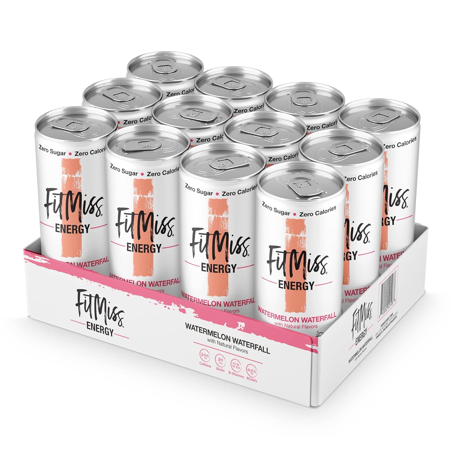 230527215547999_1 MusclePharm FitMiss Energy Drink 12oz (Pack of 12) Variety Pack - Mango, Pineapple Coconut, Watermelon - Sugar Free Calories Free - Perfectly Carbonated with No Artificial Colors or Dyes - Image 1